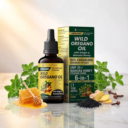Organic Wild Oregano Oil Drops – 93% Carvacrol with Ginger & UMF 25+ Manuka Honey