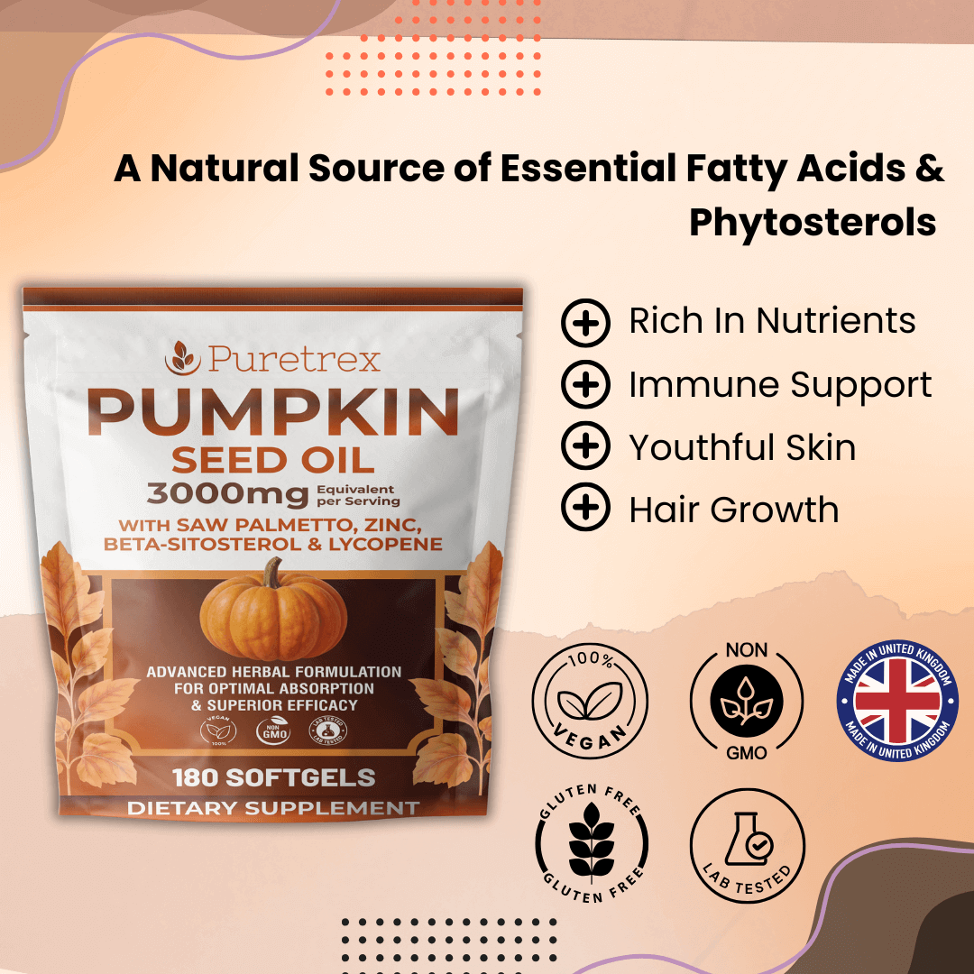 PURETREX Pumpkin Seed Extract image showing natural source of essential fatty acids and phytosterols for immunity and skin health