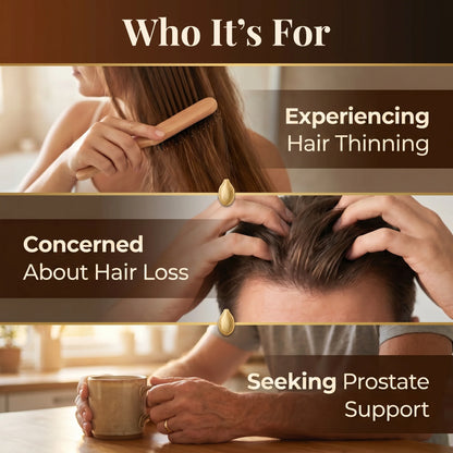 Pumpkin seed oil supplement for men and women experiencing hair thinning, hair loss concerns and seeking natural prostate health support.