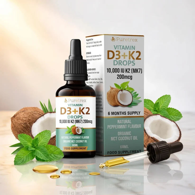 Vitamin D3 + K2 Drops 10,000 IU – K2 MK7 200mcg with Organic MCT Coconut Oil