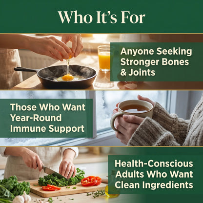 Vitamin D3 K2 supplement for adults — bone and joint support, year-round immune defence, clean vegan ingredients.